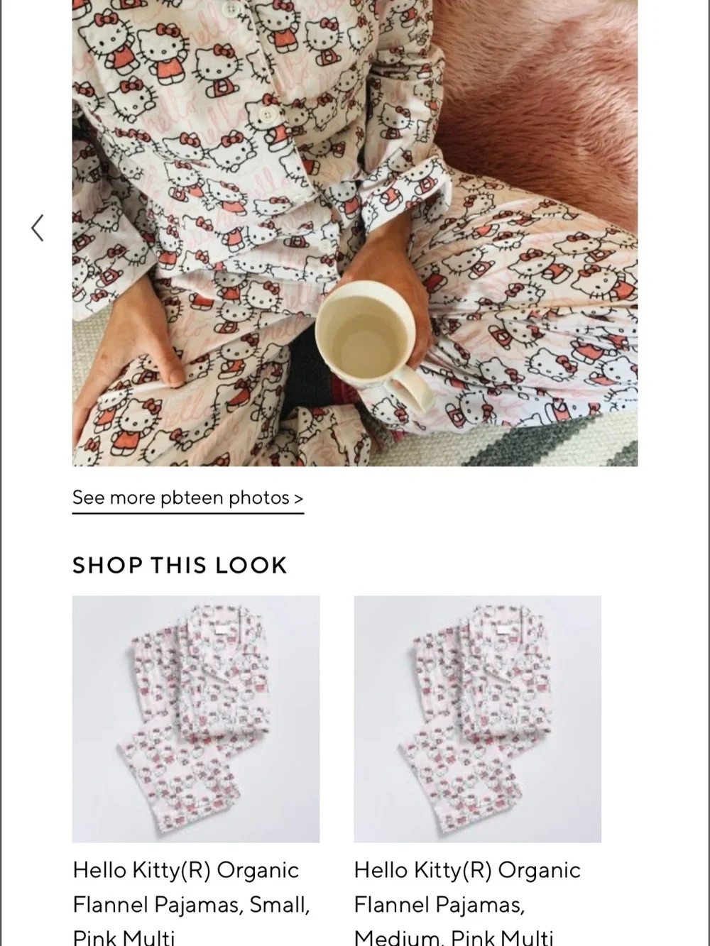 Pottery Barn Teen Hello Kitty Pink and White Pajama Set